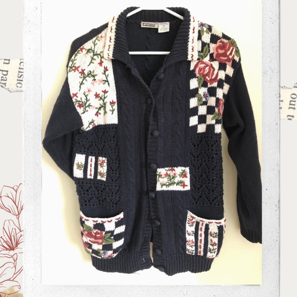 Knitted Floral Sweater Cardigan